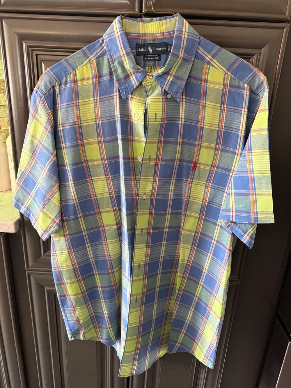 Ralph Lauren Blue & Lime Plaid Short-Sleeve Button-Down Shirt